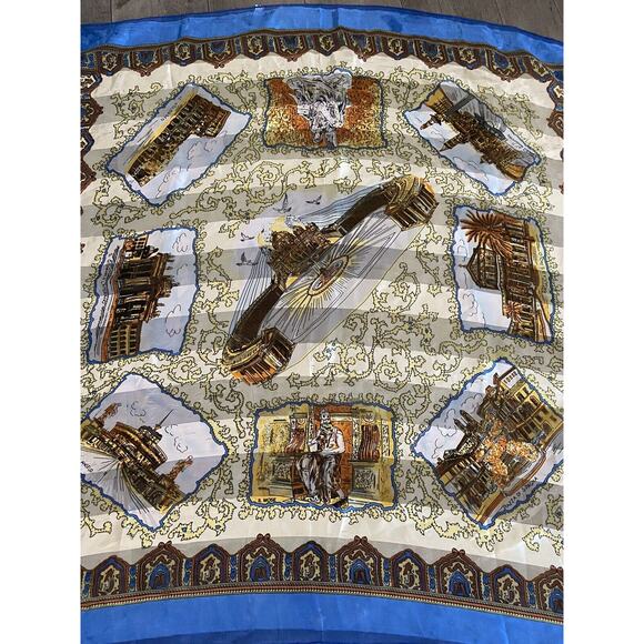 blue polyester, scarf Yellow/ Brown/gold/white - Picture 2 of 5